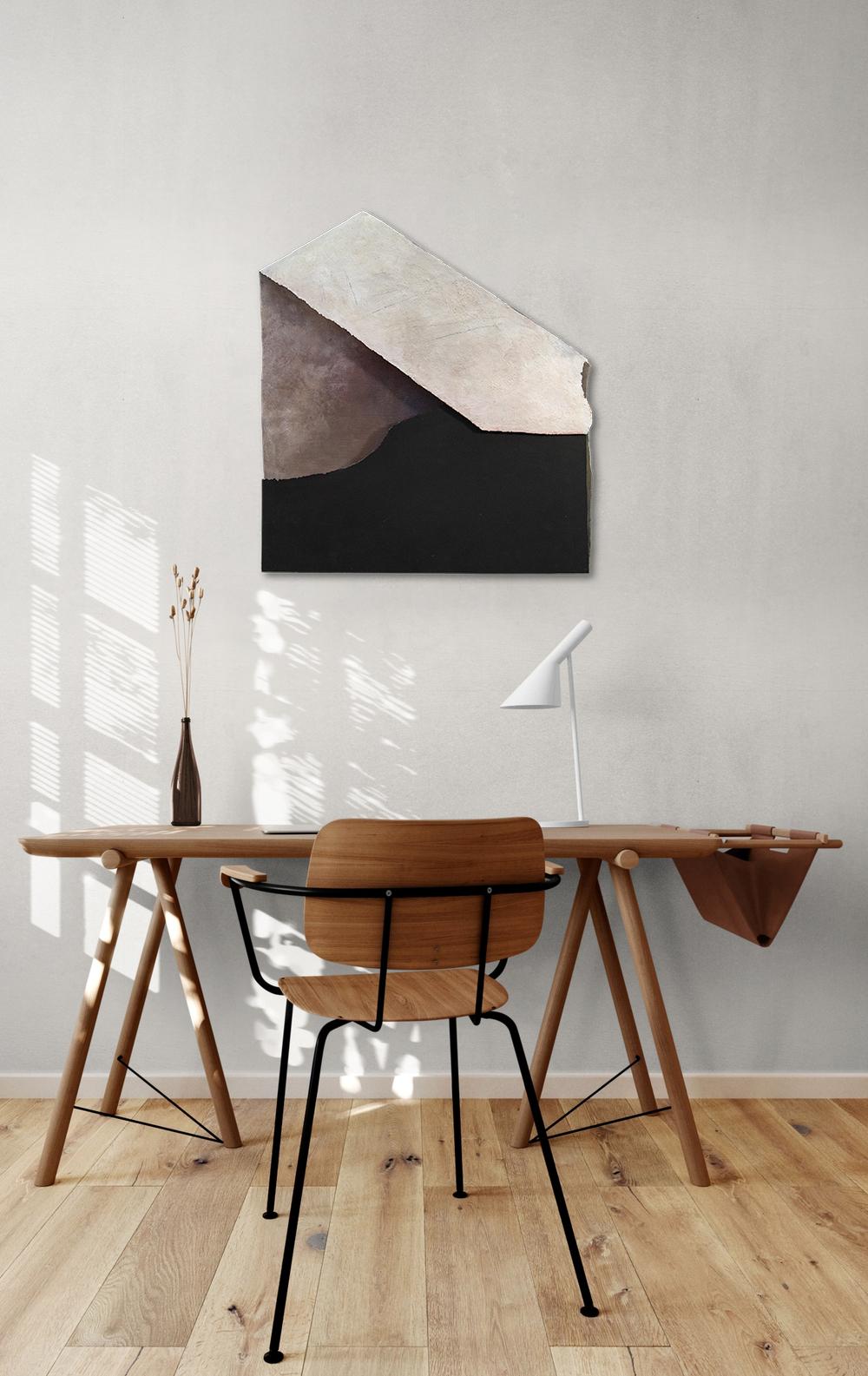 Folded Letter - dark, textured, cubist, abstract, steel, acrylic, wall sculpture en venta 3