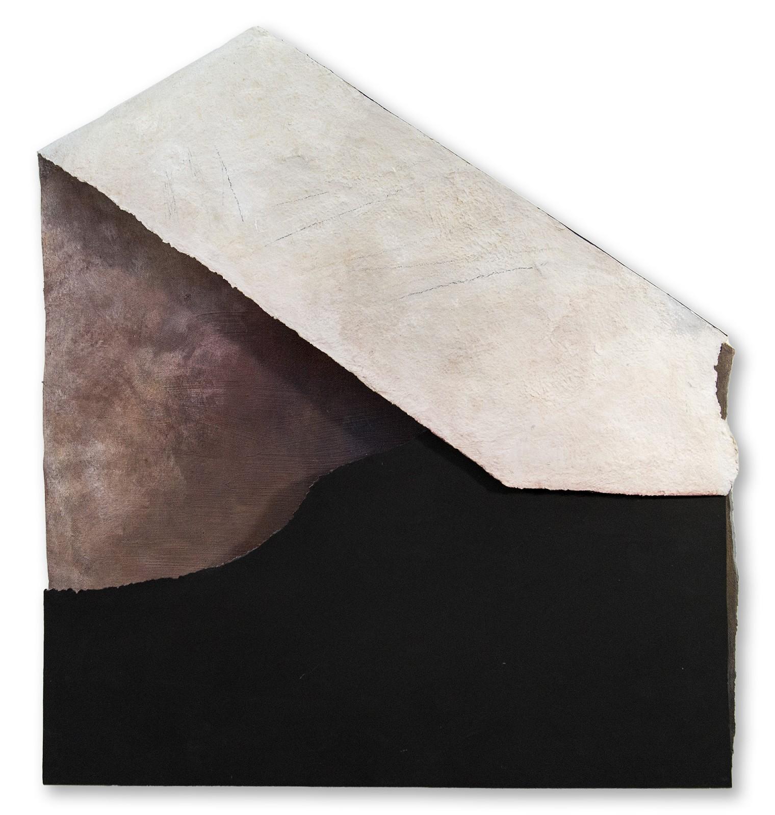 Folded Letter - dark, textured, cubist, abstract, steel, acrylic, wall sculpture