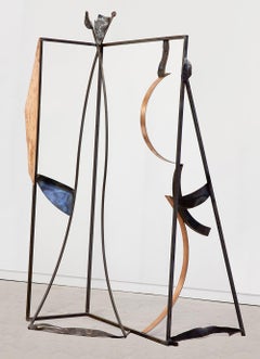 Symphonic Score - tall, dynamic, abstract modernist, steel and copper sculpture