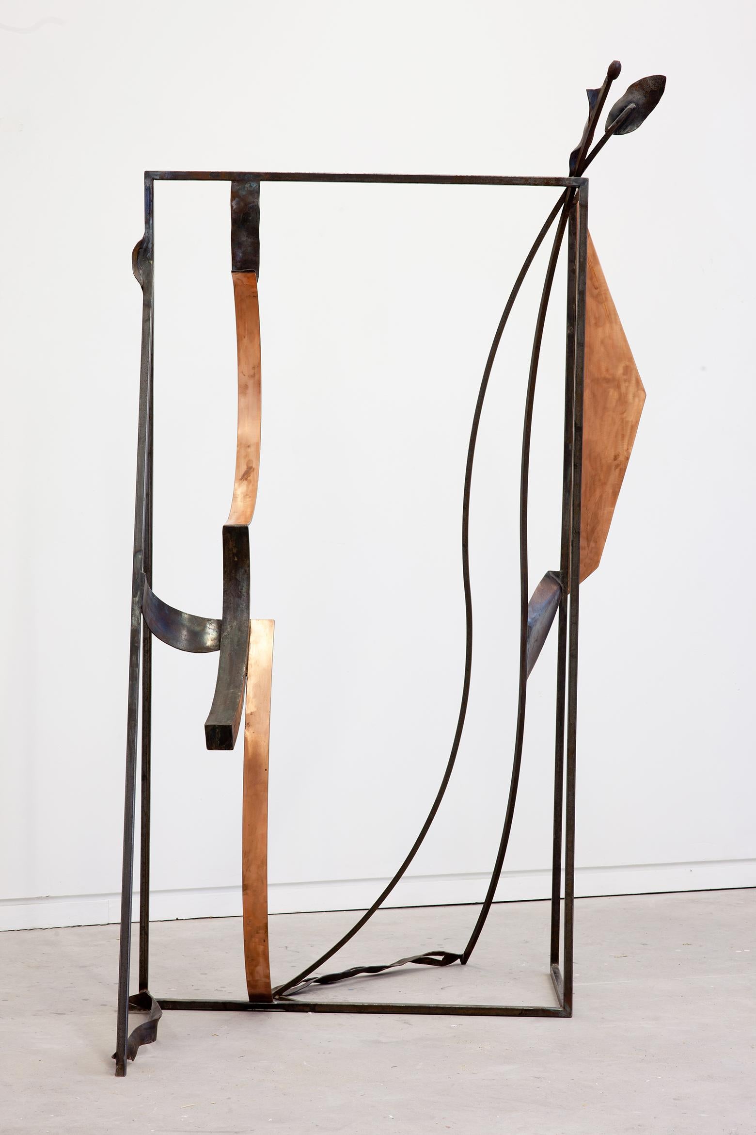 Symphonic Score - tall, dynamic, abstract modernist, steel and copper sculpture For Sale 1