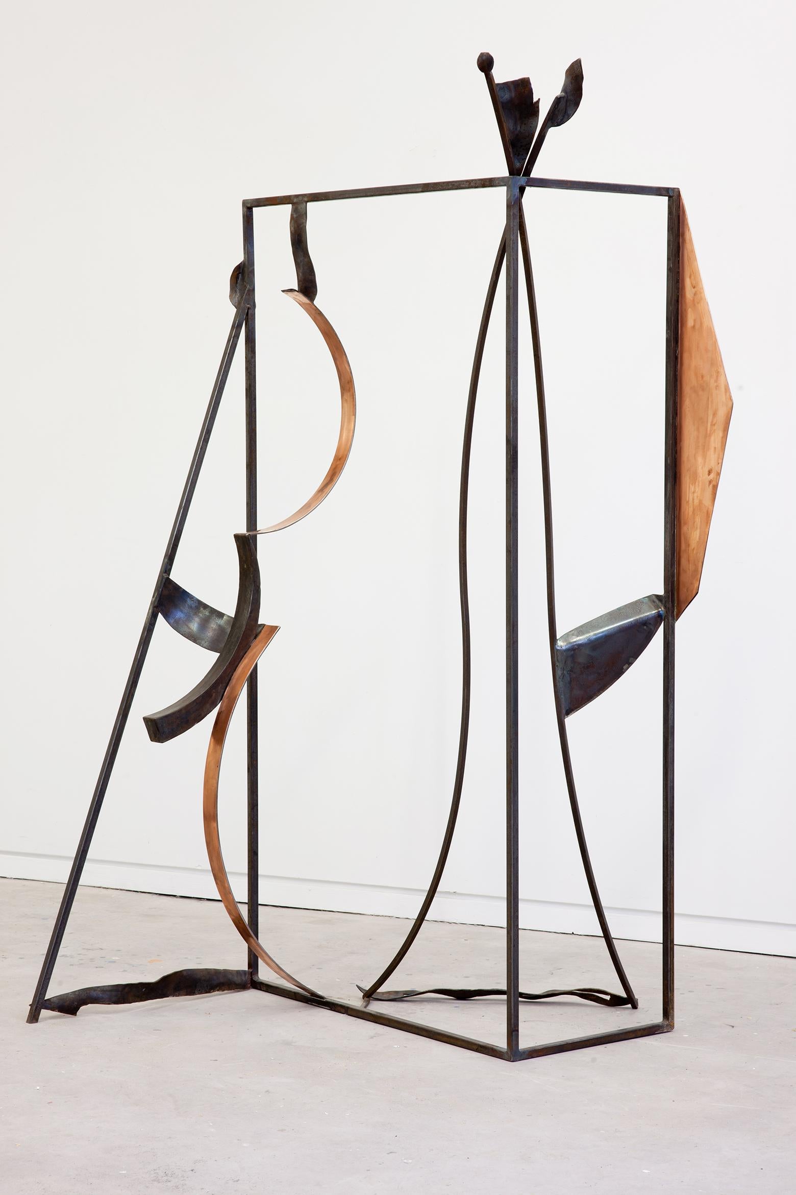 Symphonic Score - tall, dynamic, abstract modernist, steel and copper sculpture For Sale 2