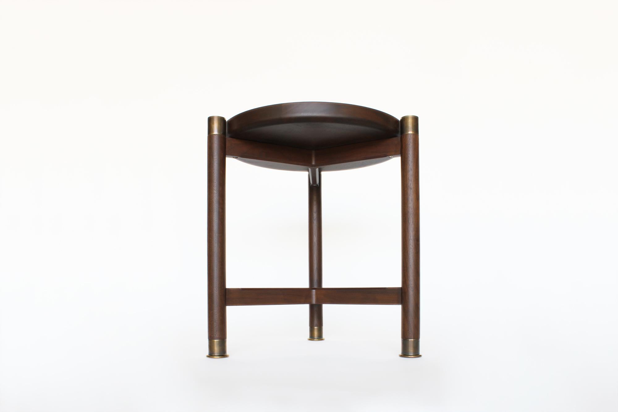 Contemporary Otto Round Accent Table in Medium Walnut with Antique Brass Fittings For Sale