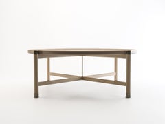 Otto Round Coffee Table in Bleached Oak with Antique Brass Fittings and Stem