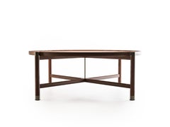 Otto Round Coffee Table in Light Walnut with Antique Brass Fittings and Stem