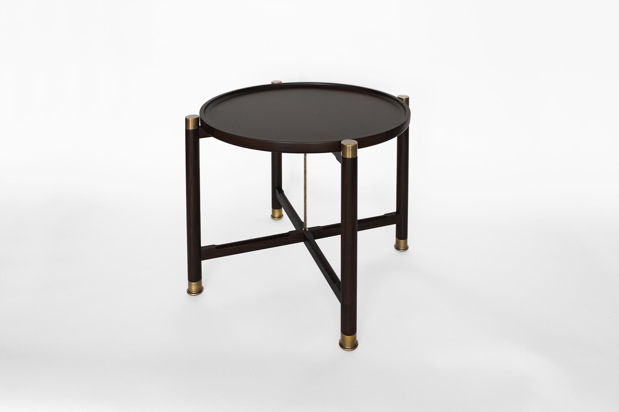 vertalen lever verrader Otto Round Side Table in Ebonized Walnut with Antique Brass Fittings and  Stem For Sale at 1stDibs