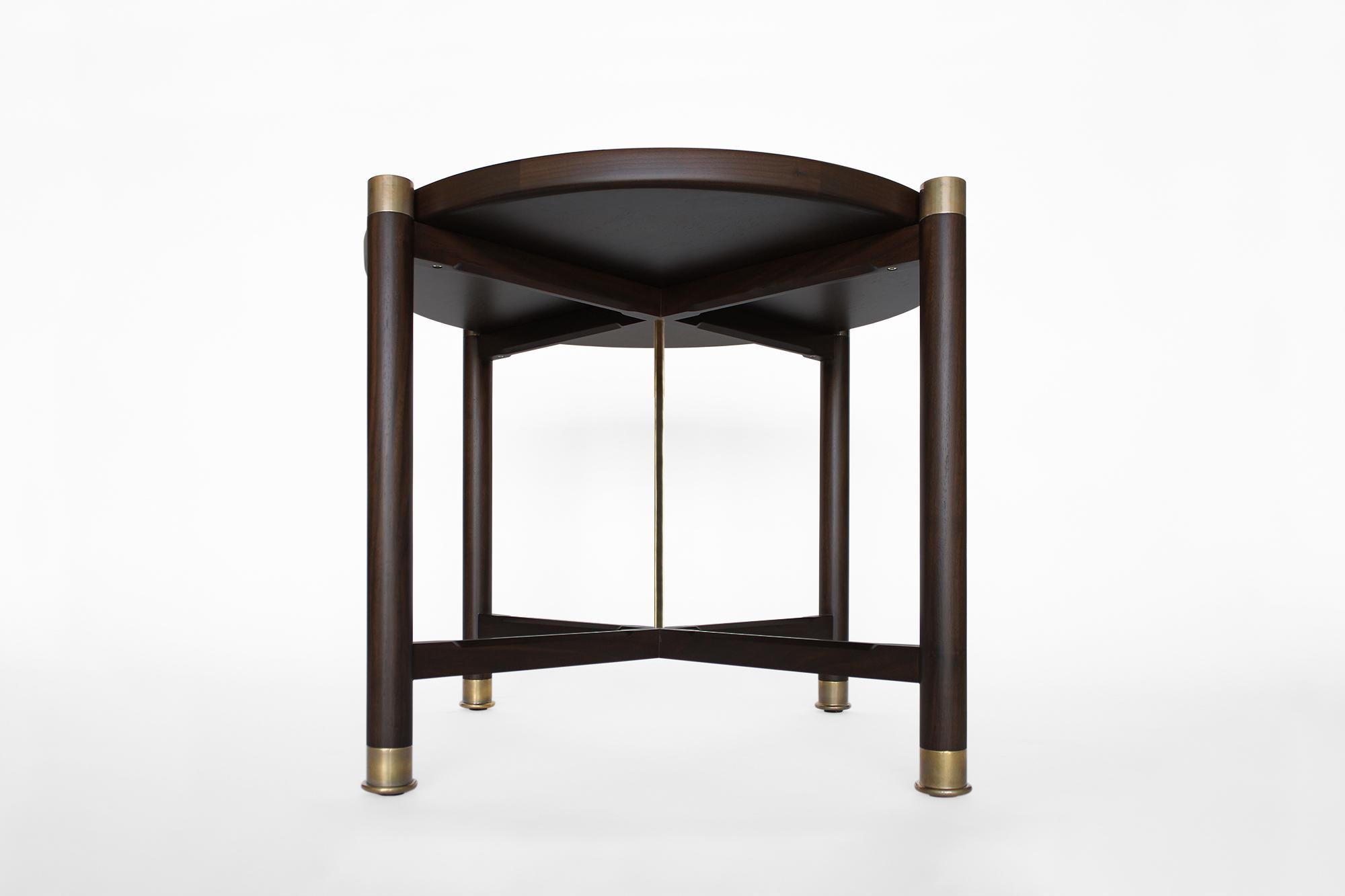 Otto Round Side Table in Ebonized Oak with Antique Brass Fittings and Stem For Sale 1