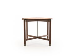 Otto Round Side Table in Light Walnut with Antique Brass Fittings and Stem