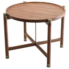 Otto Round Side Table in Light Walnut with Antique Brass Fittings and Stem