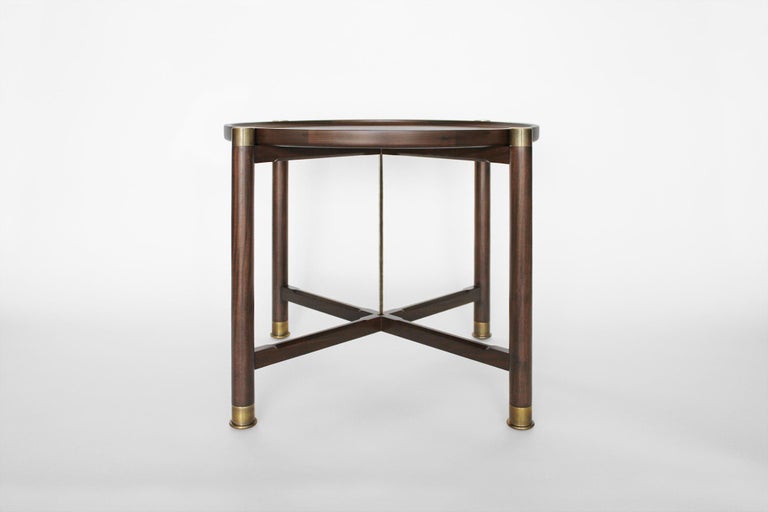 Otto Round Side Table in Medium Walnut with Antique Brass Fittings and