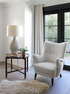 Otto Round Side Table in Medium Walnut with Antique Brass Fittings and Stem