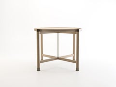 Tavolino rotondo Otto in Oak Oak sbiancato con finiture e stelo in ottone antico