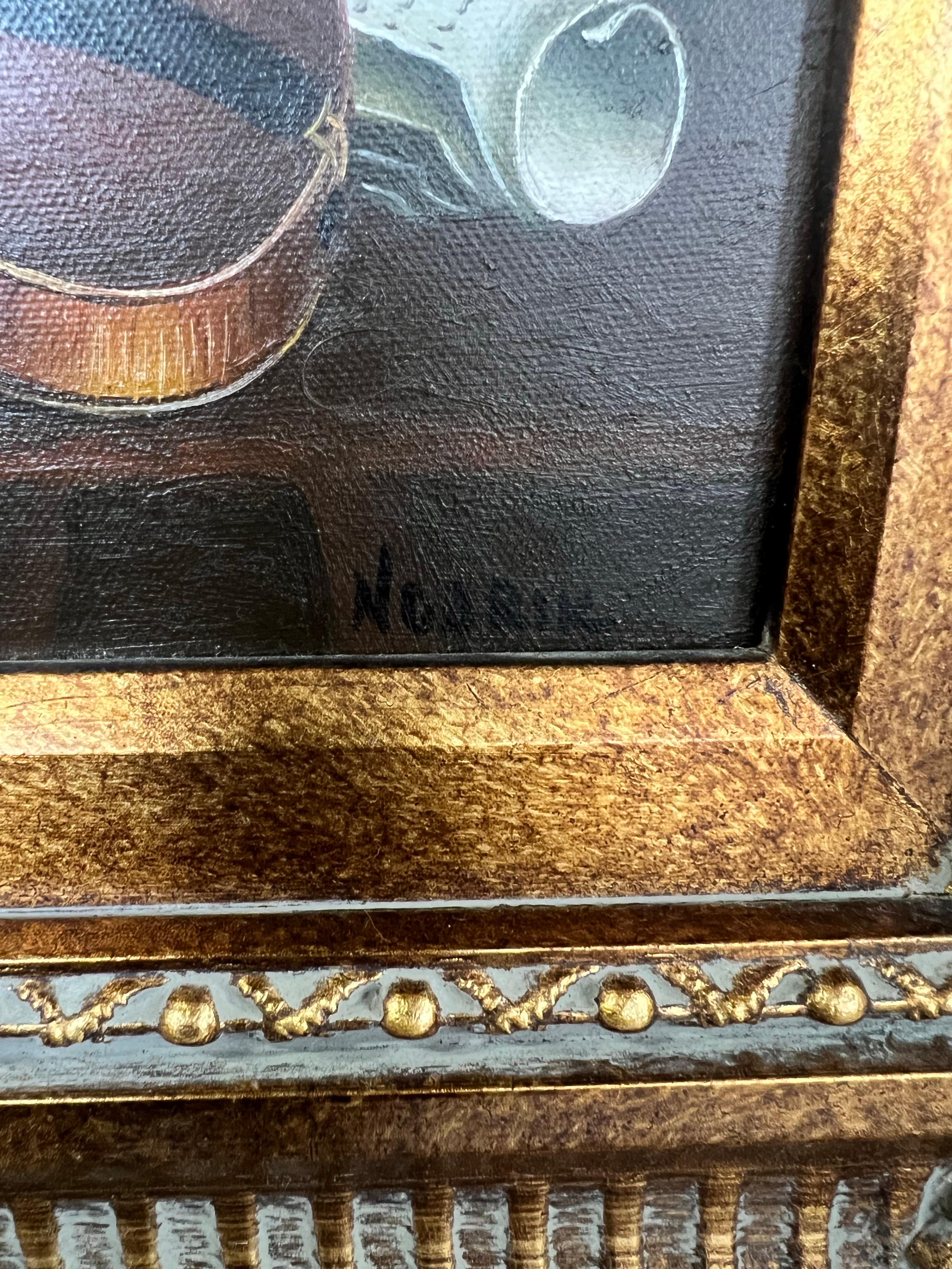 Still Life Violin & Sheet Music Oil on Canvas Signed Hessler, Framed For Sale 5