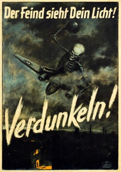 Original Vintage War Poster Verdunkeln The Enemy Sees Your Light Black Out WWII
