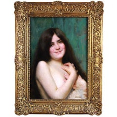 Excepcional Óleo Sobre Lienzo "Desnudo femenino" Otto Scholderer (1834-1902)