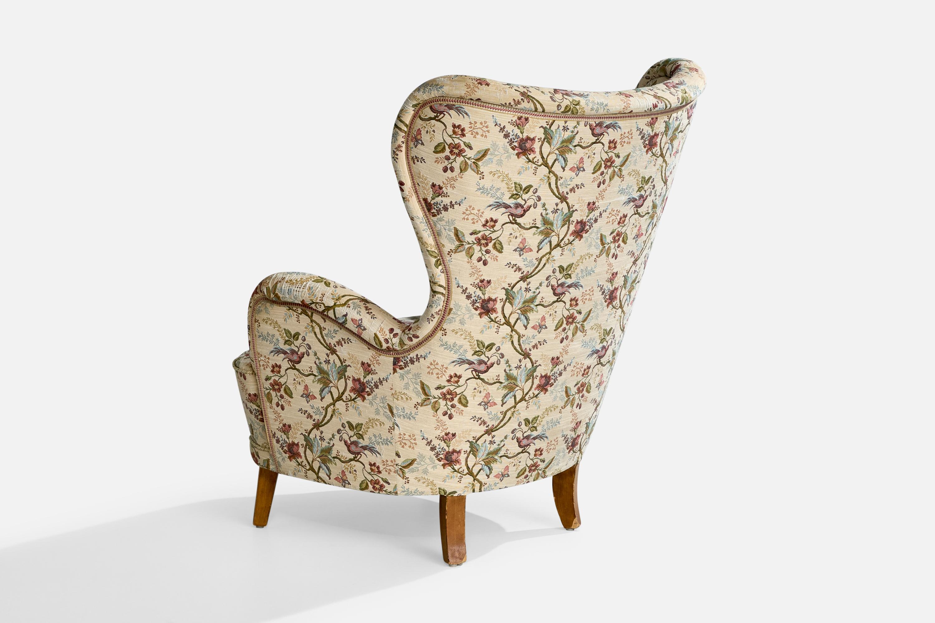 Scandinave moderne Attribution Otto Schultz, chaise longue, bois, tissu, Suède, années 1940 en vente