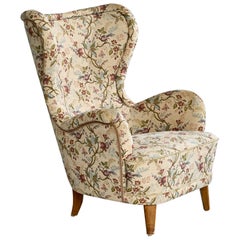 Otto Schultz Attribution, Lounge Chair, Wood, Fabric, Sweden, 1940s