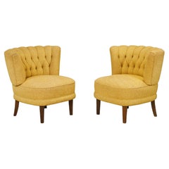 Vintage Otto Schultz for JIO Mobler Tufted Easy Chairs w New Upholstery, 1950s Sweden