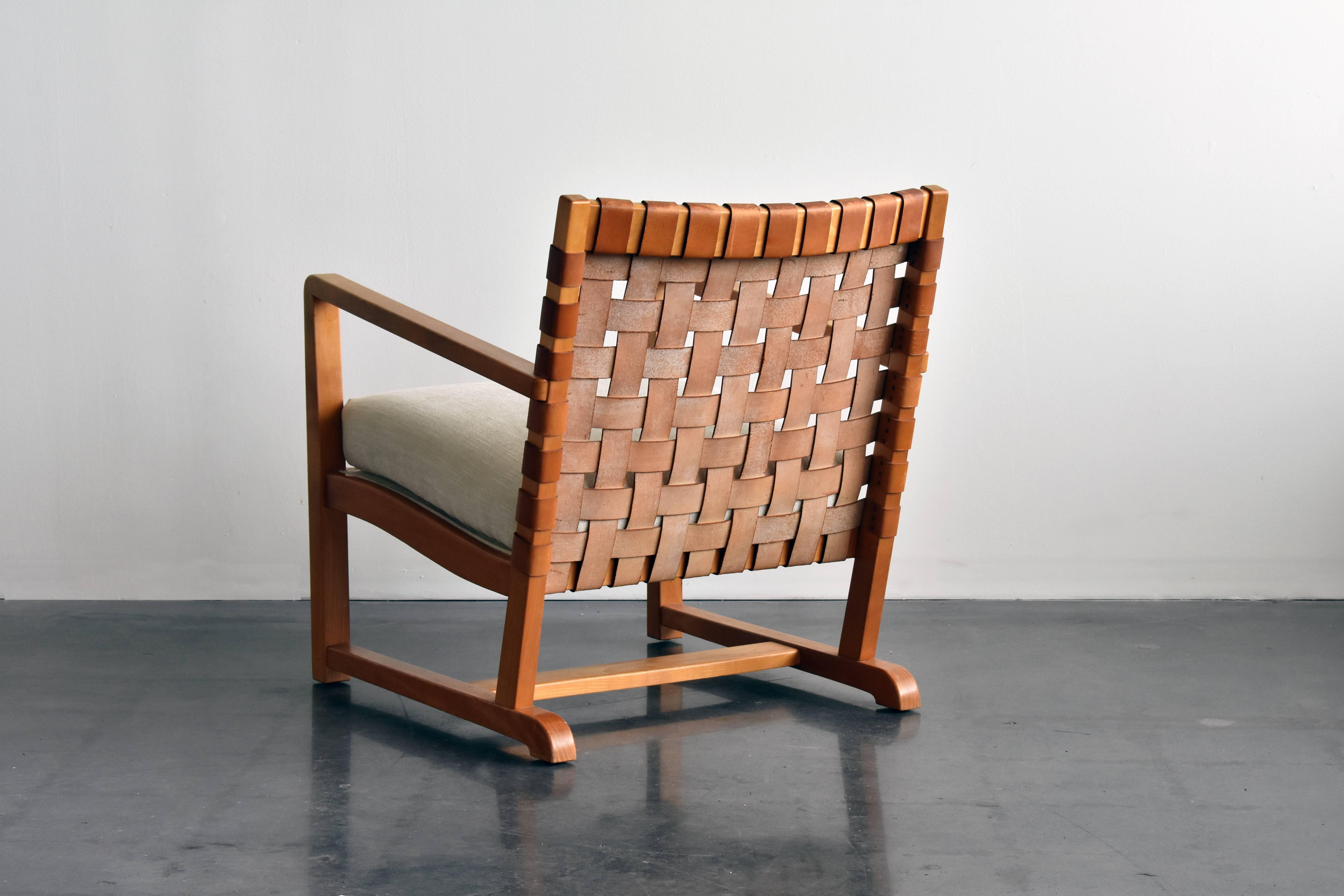 Scandinavian Modern Otto Schultz, Lounge Chair, Birch, Leather, White Fabric, Boet 1938