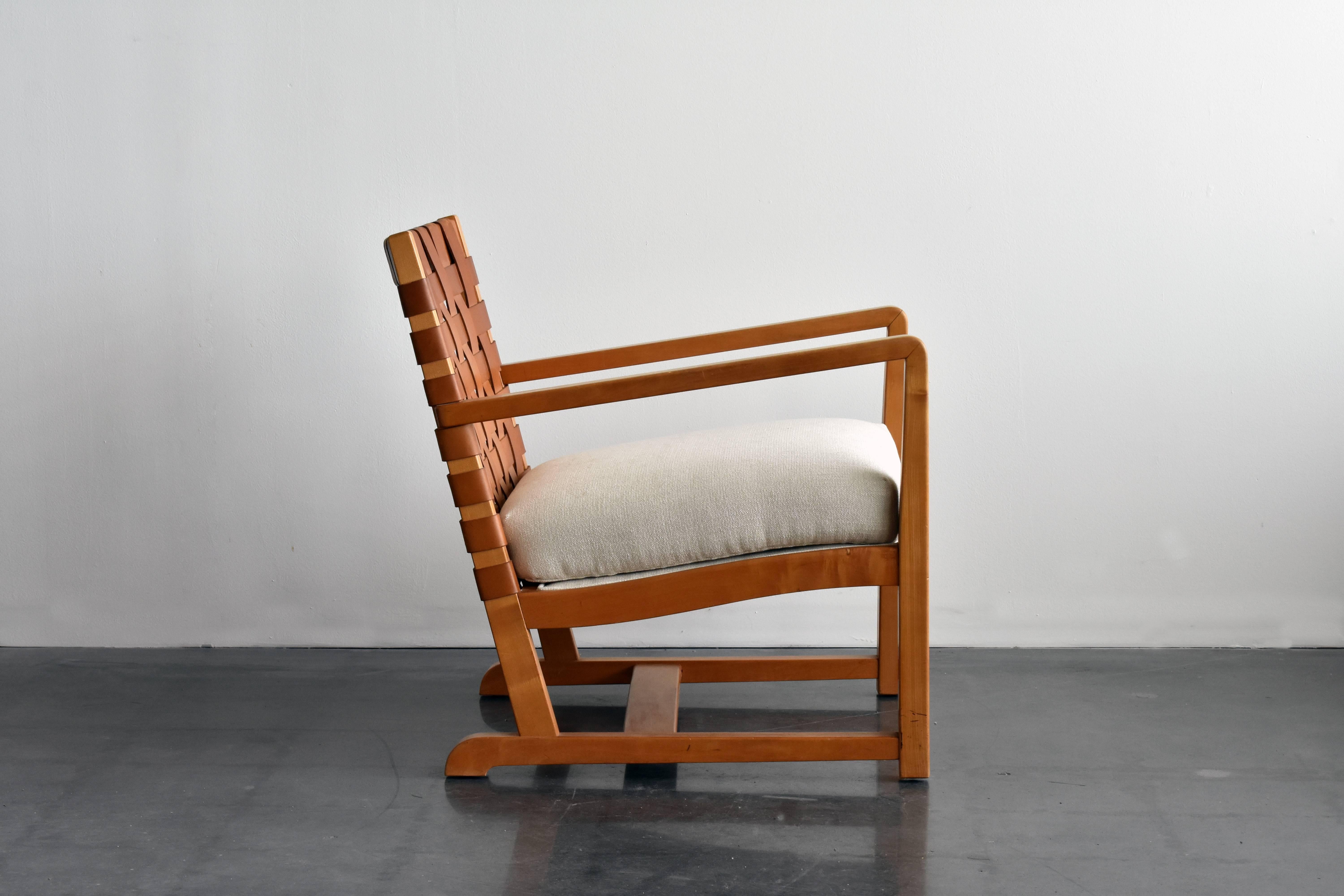 Danish Otto Schultz, Lounge Chair, Birch, Leather, White Fabric, Boet 1938