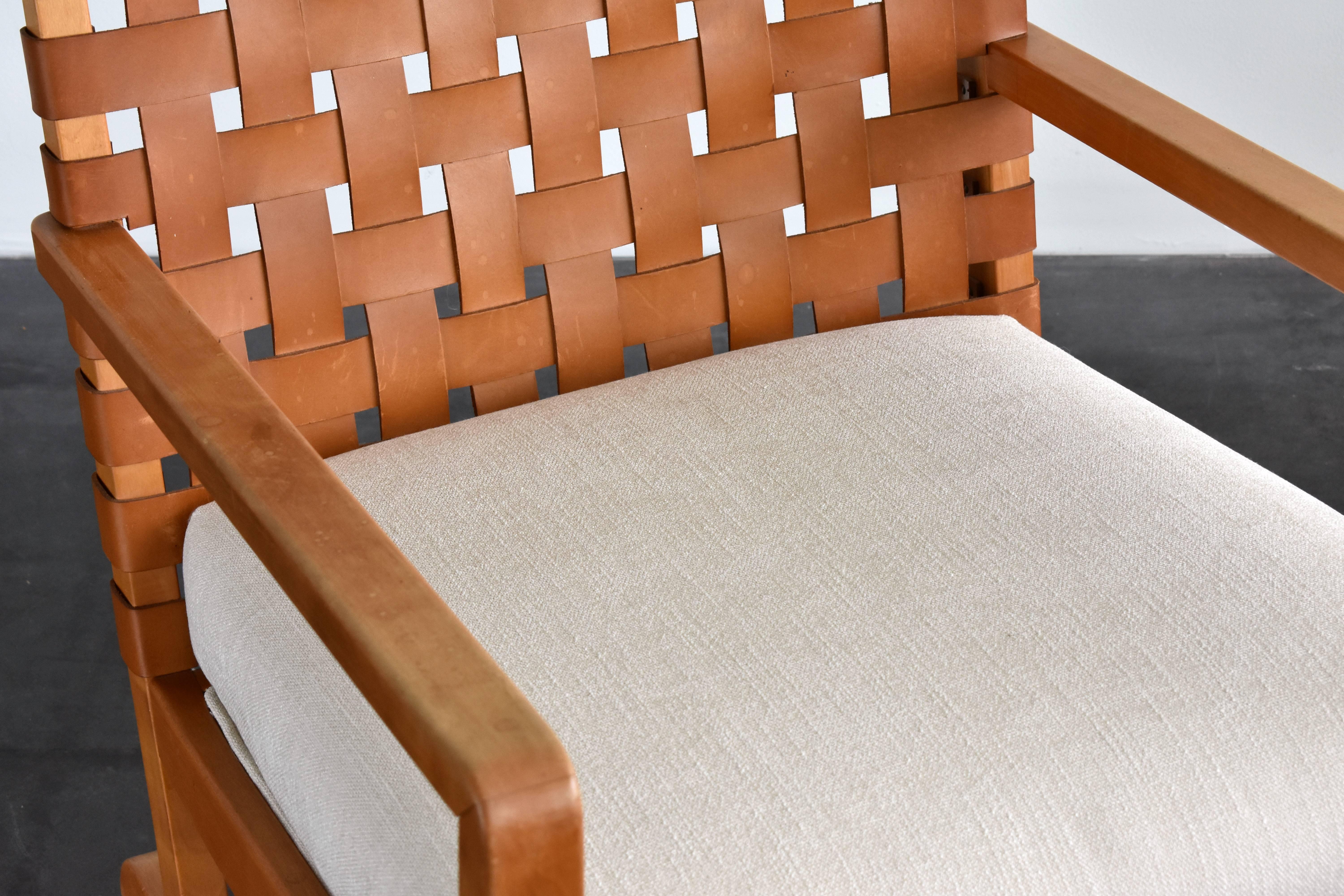 Mid-20th Century Otto Schultz, Lounge Chair, Birch, Leather, White Fabric, Boet 1938