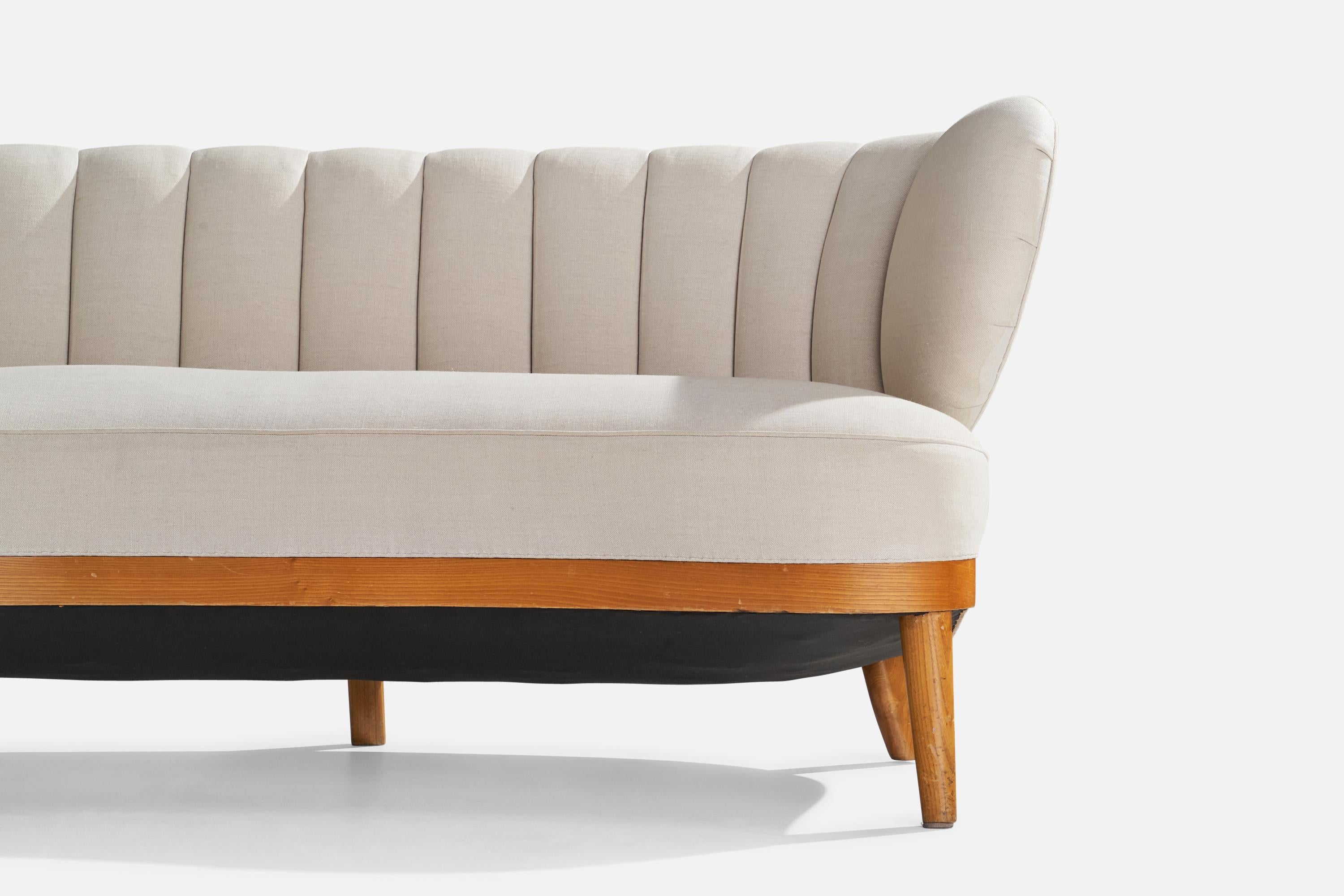 Mid-20th Century Otto Schultz, Settee, Elm, Fabric, Sweden, 1940s For Sale