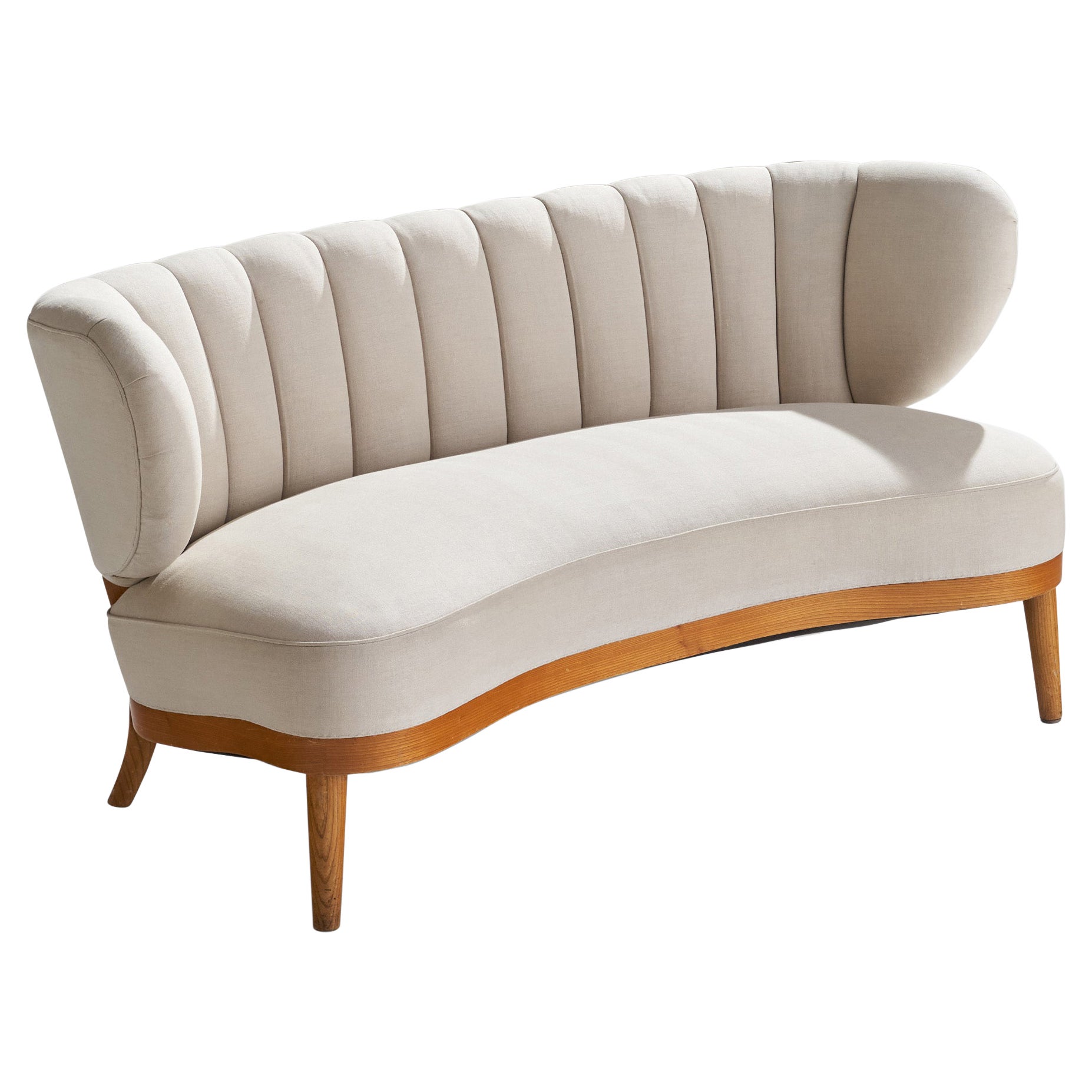 Otto Schultz, Settee, Elm, Fabric, Sweden, 1940s