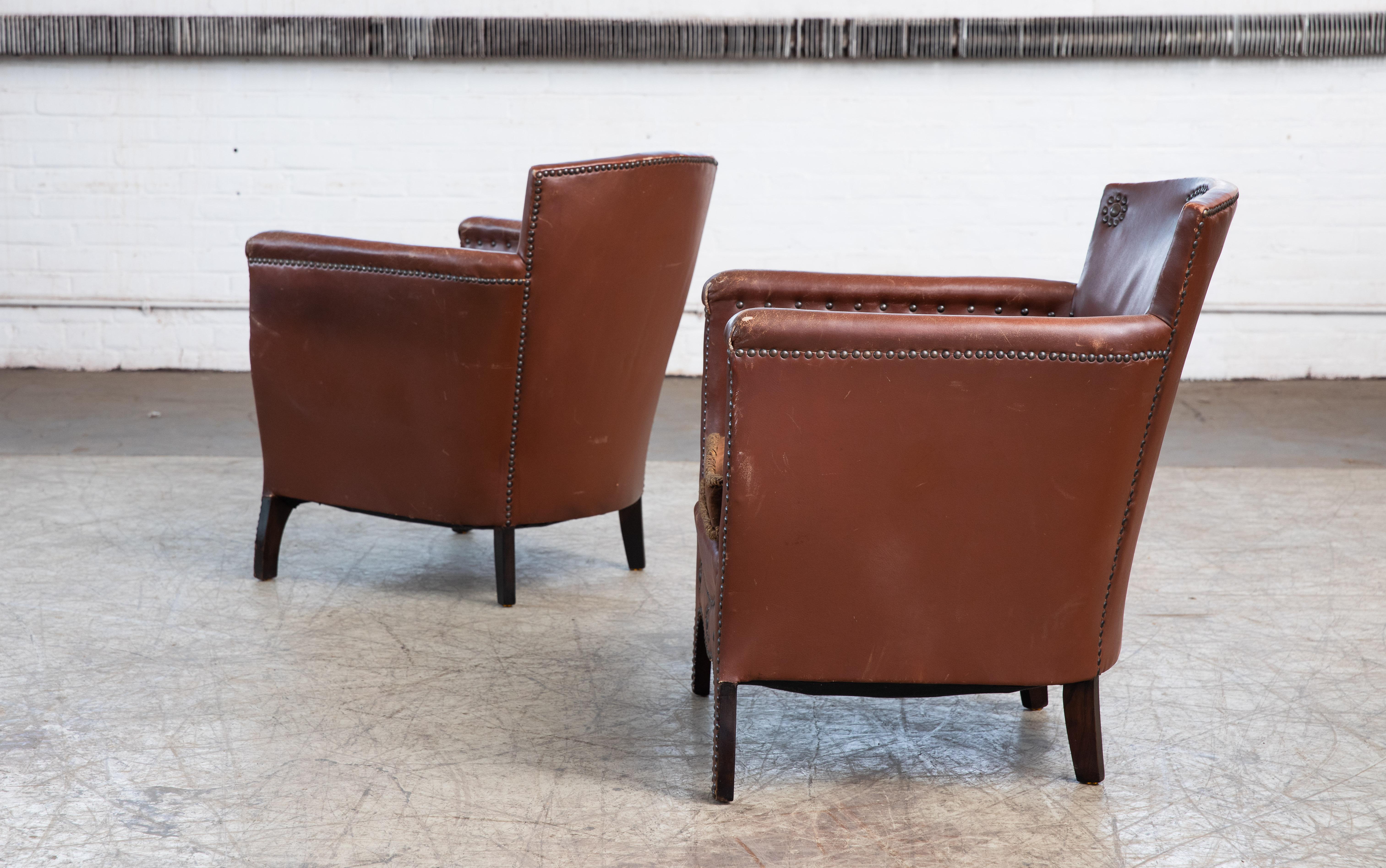 Otto Schulz 1940s Pair of Mid-Century Baroque Lounge Chairs in Leather In Good Condition In Bridgeport, CT