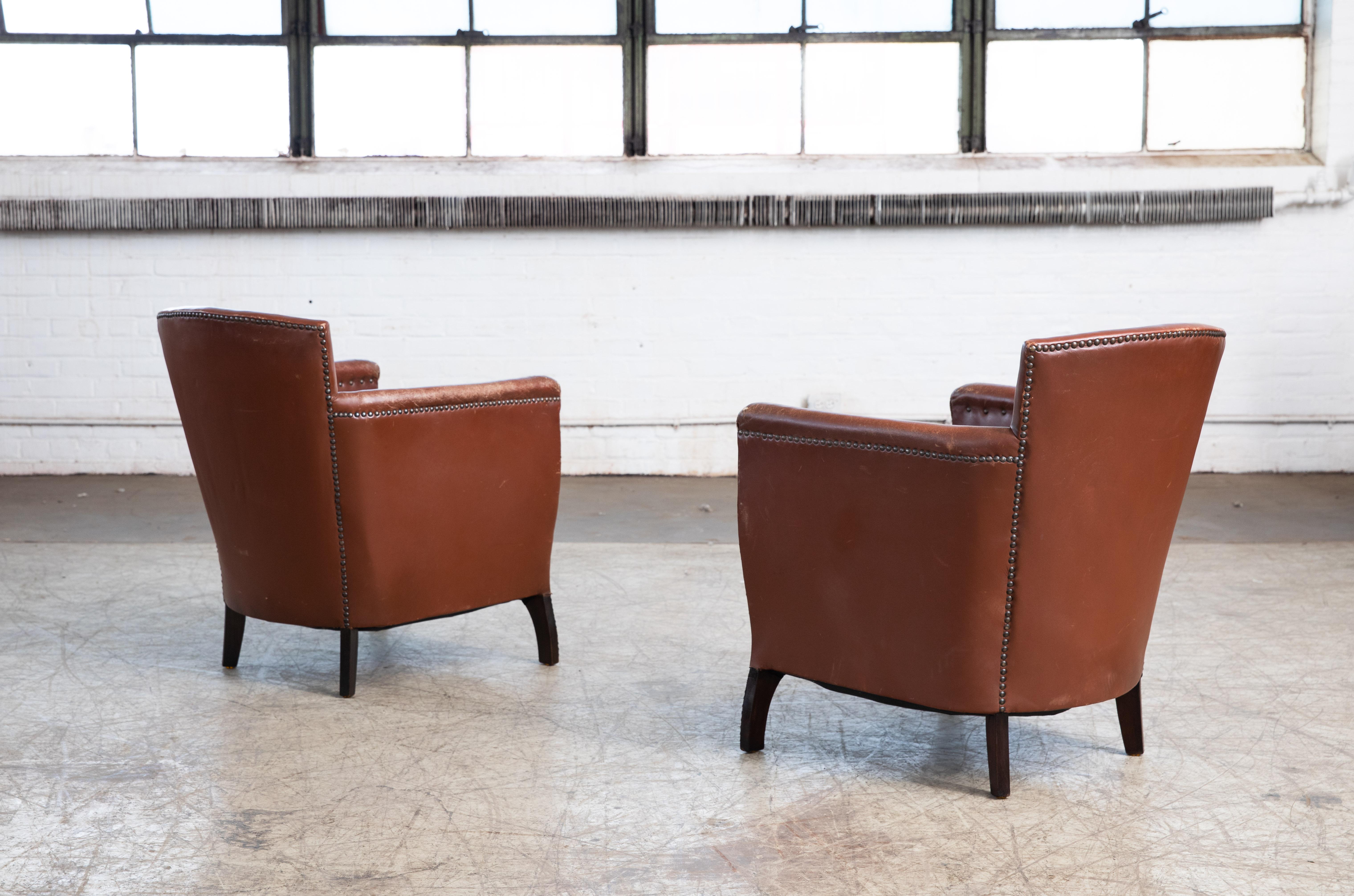 Wool Otto Schulz 1940s Pair of Mid-Century Baroque Lounge Chairs in Leather