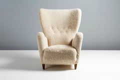 Otto Schulz Silla de orejas sueca de piel de oveja de los años 40