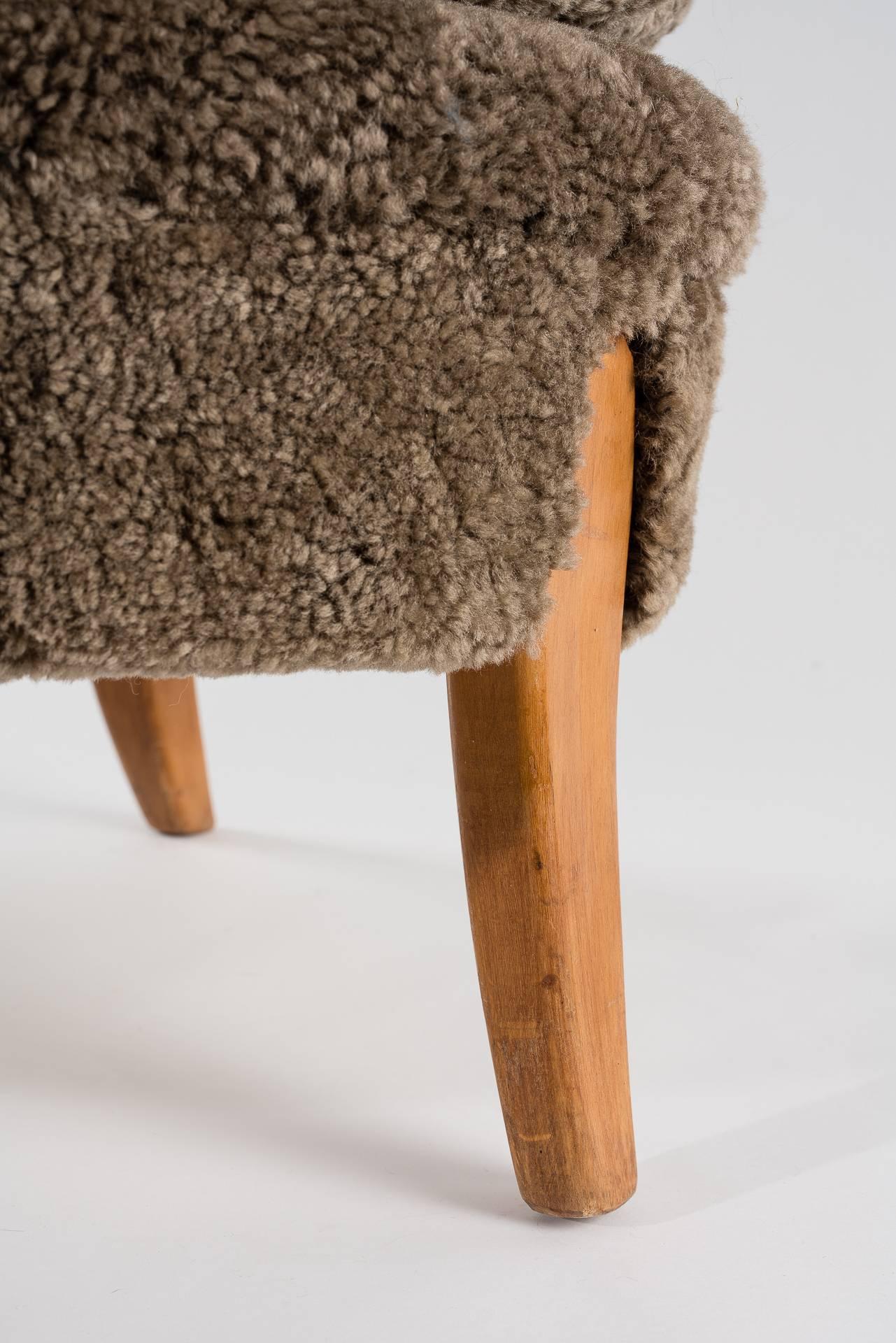 Mid-20th Century Otto Schulz Armchair, Curly Lambskin Upholstery for Boet