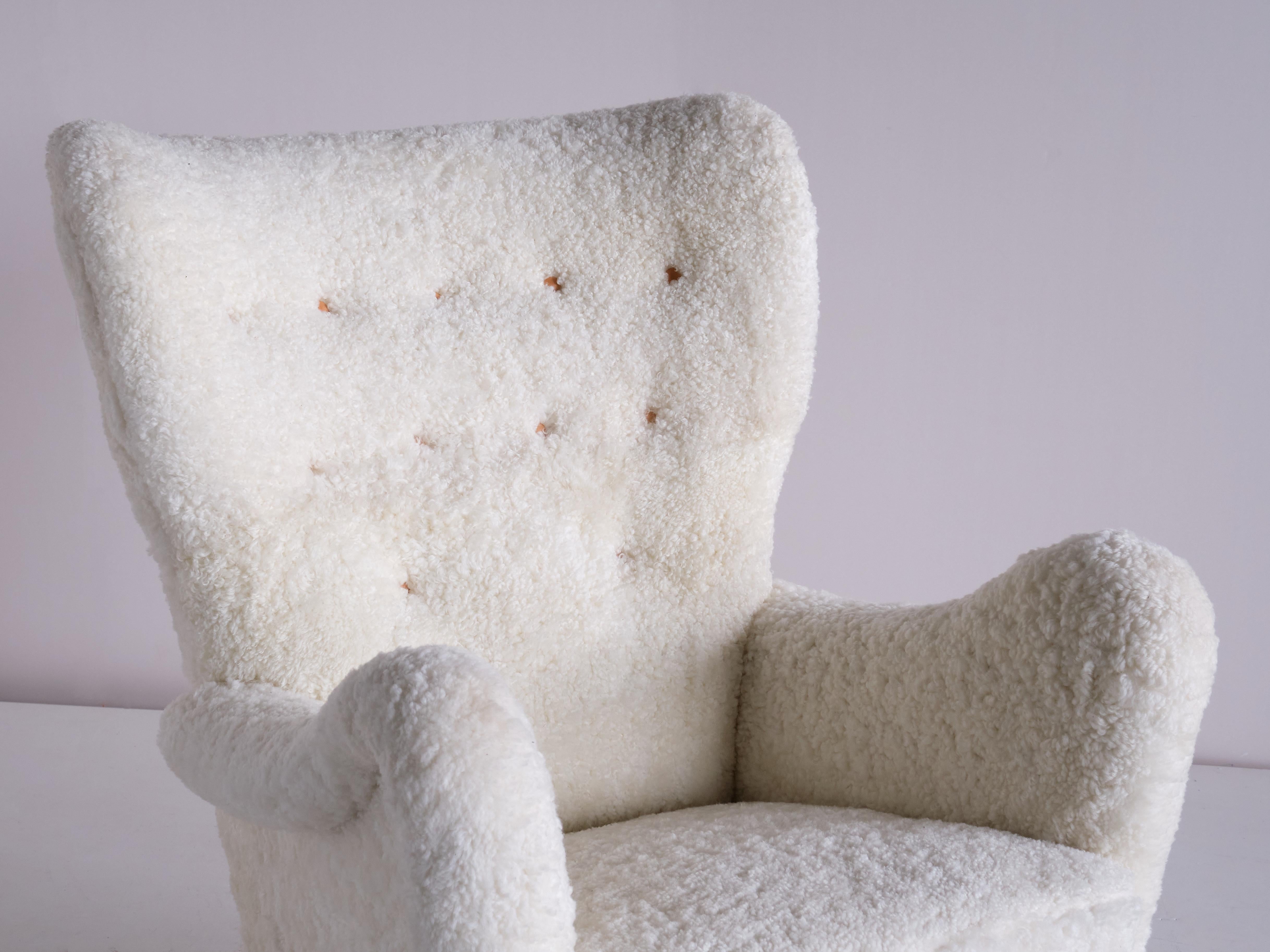 Otto Schulz Armchair in White Sheepskin and Beech, Boet, Sweden, 1940s For Sale 4
