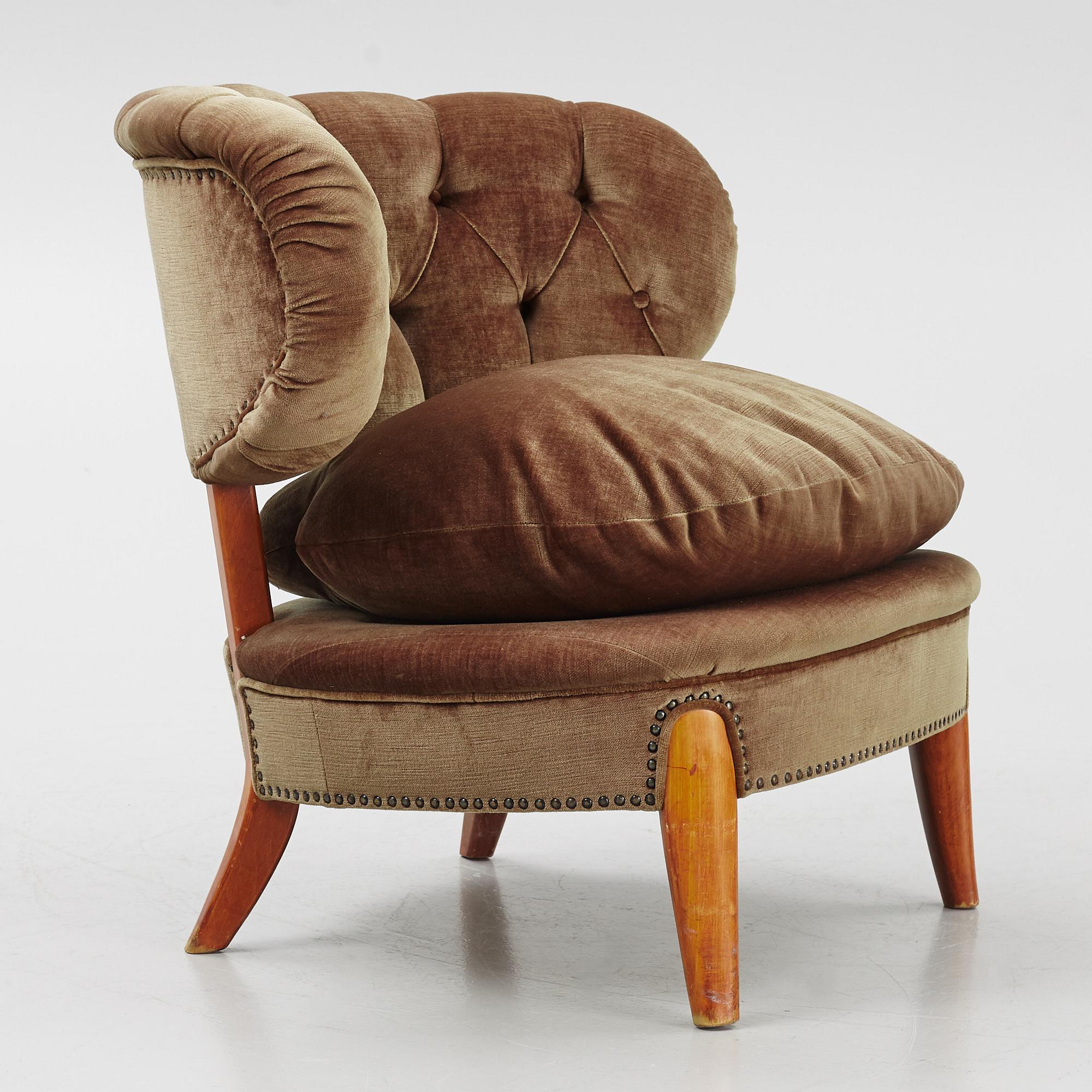 Otto Schulz Armchair Olive green velvet for Boët Sweden 1940 For Sale 3