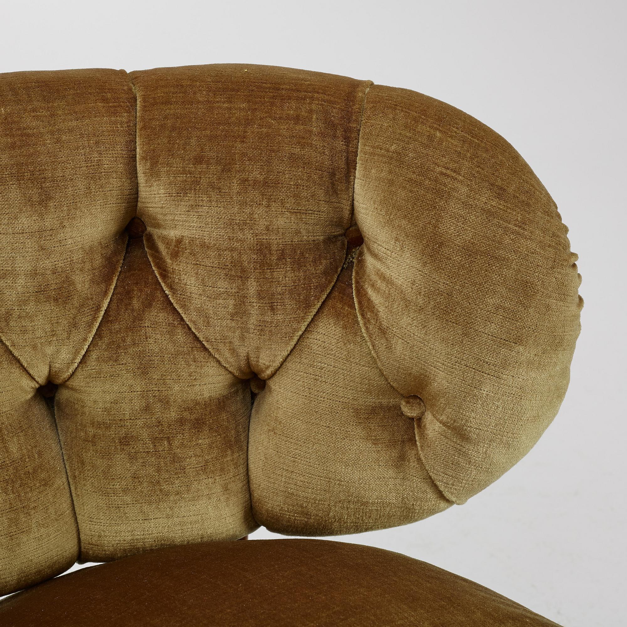 Otto Schulz Armchair Olive green velvet for Boët Sweden 1940 In Good Condition For Sale In Paris, FR