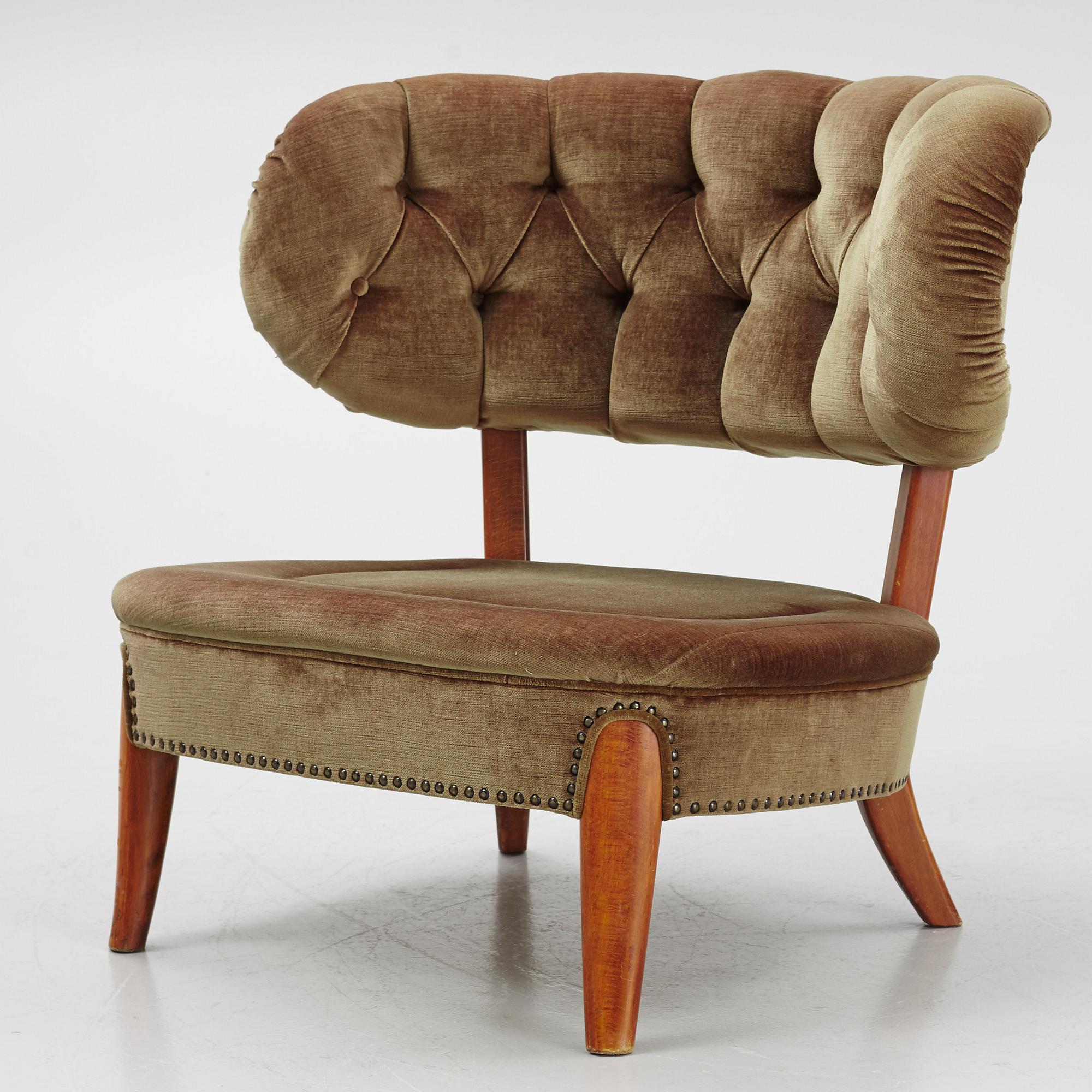 20th Century Otto Schulz Armchair Olive green velvet for Boët Sweden 1940 For Sale