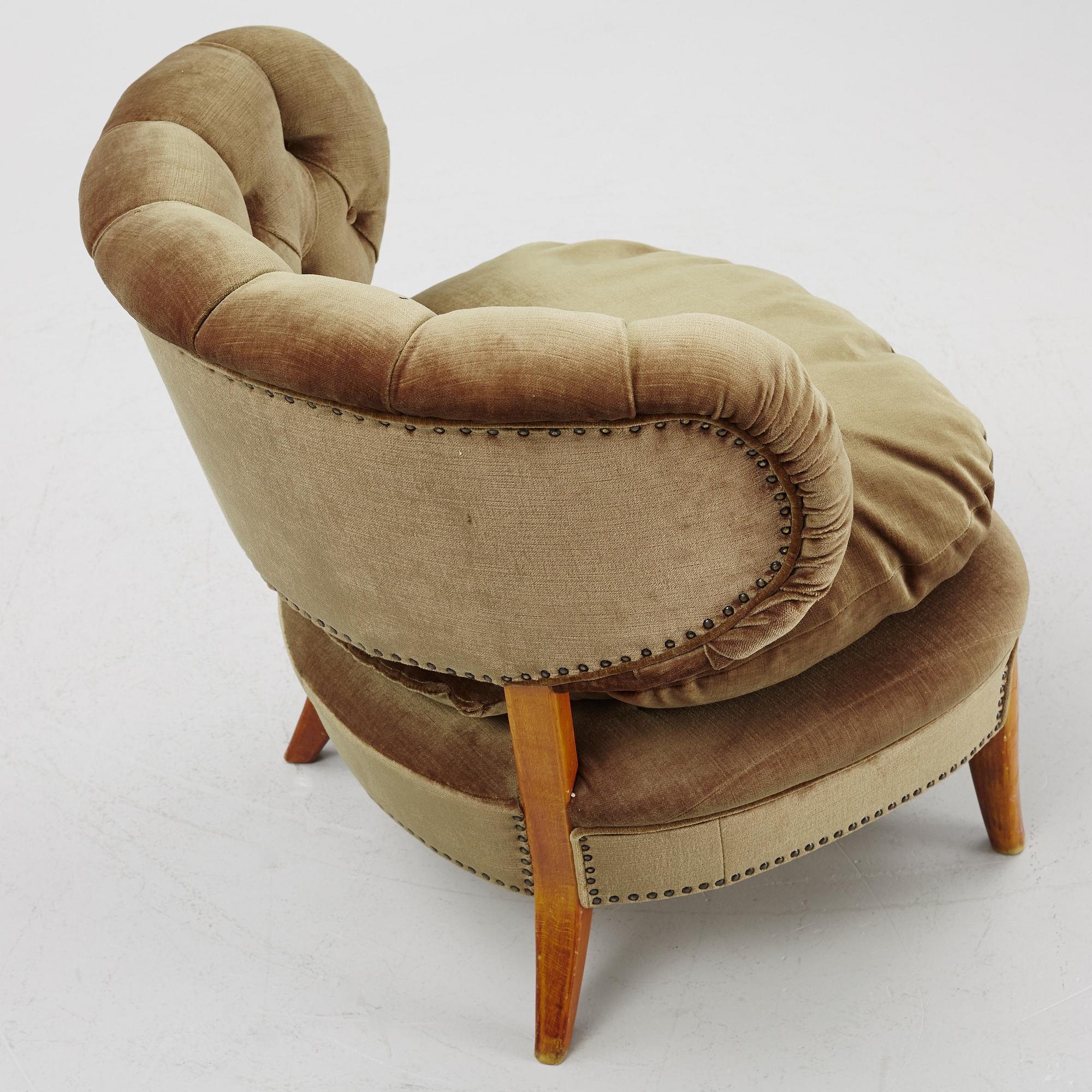 Wood Otto Schulz Armchair Olive green velvet for Boët Sweden 1940 For Sale