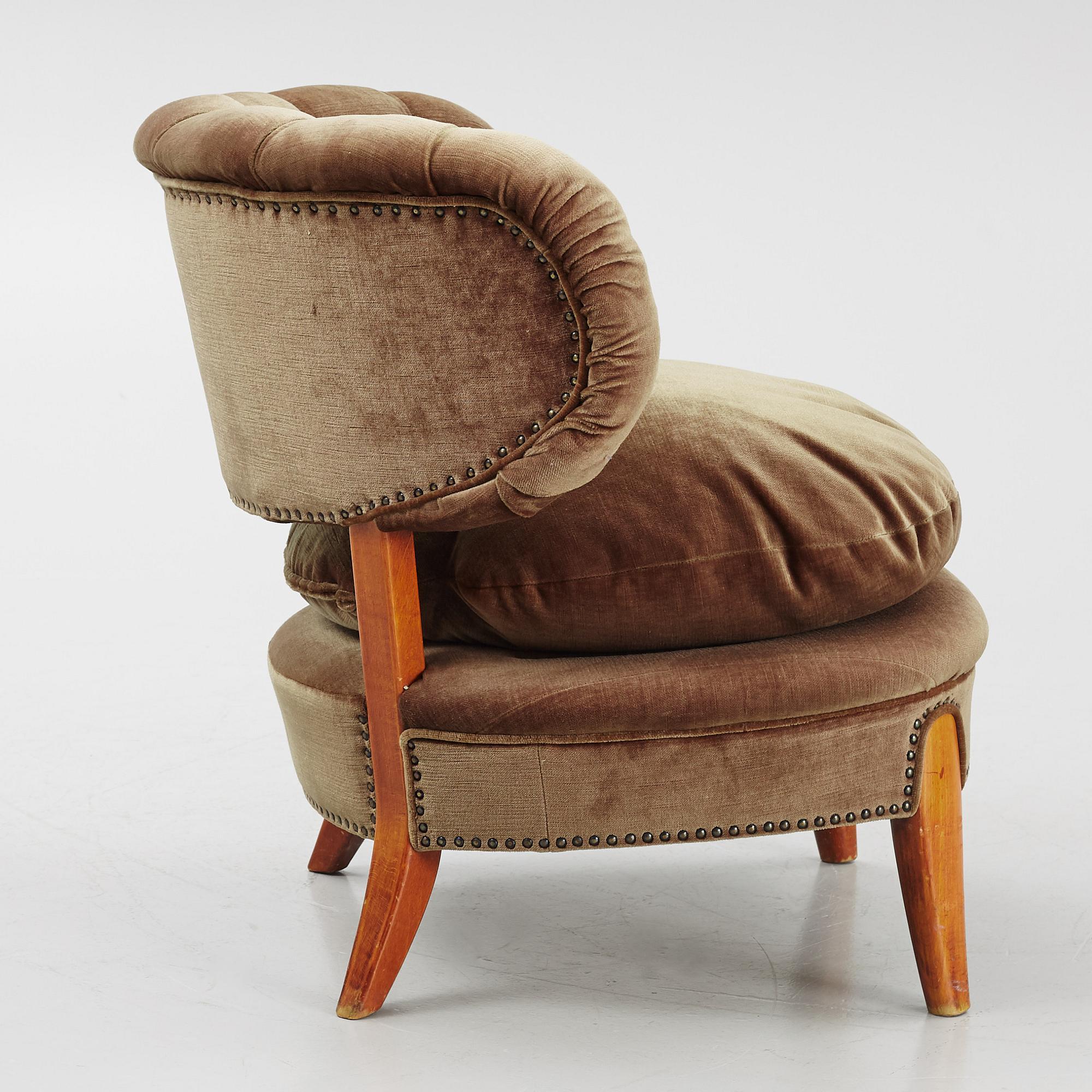 Otto Schulz Armchair Olive green velvet for Boët Sweden 1940 For Sale 2