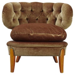 Otto Schulz Armchair Olive green velvet for Boët Sweden 1940