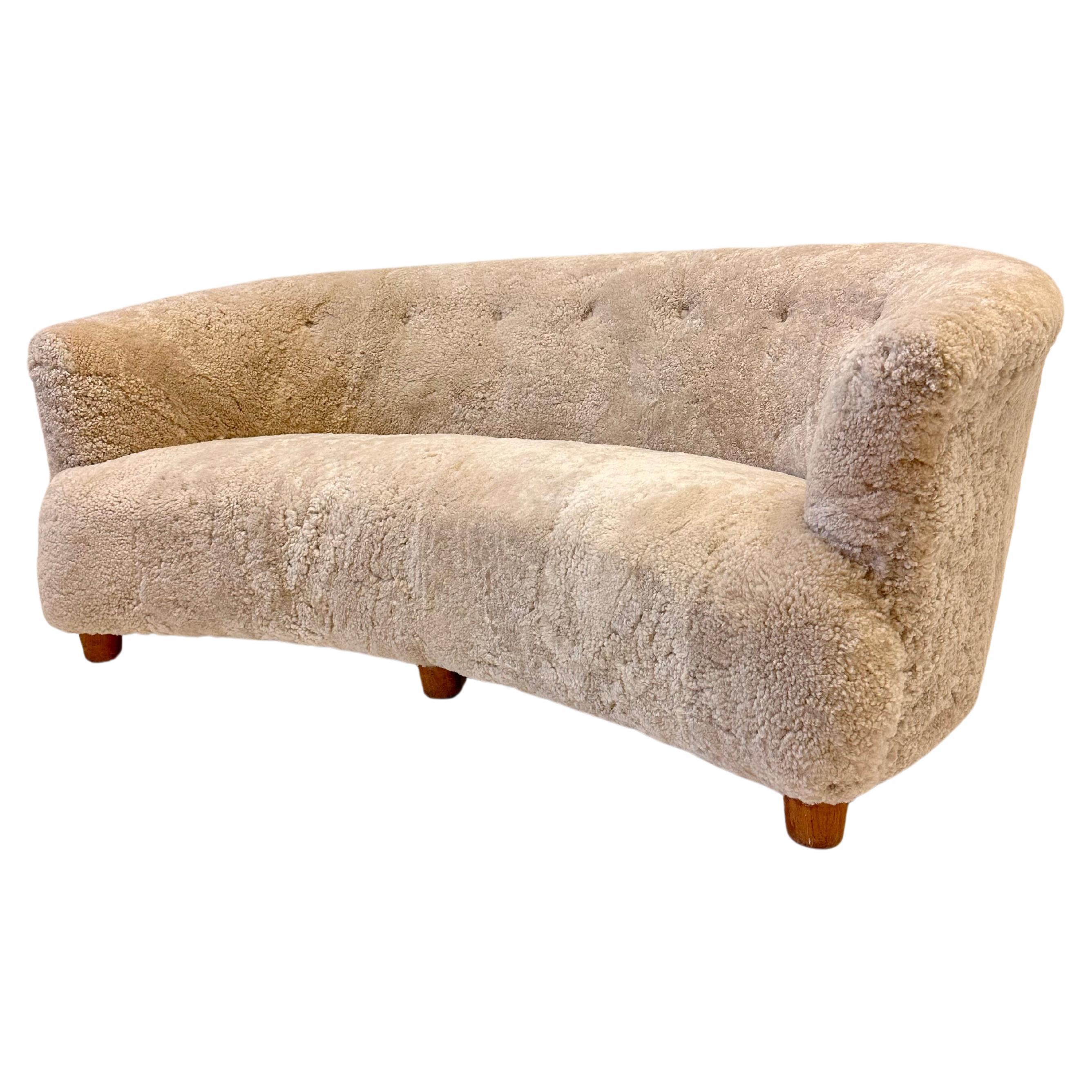 Otto Schulz att. Sofa with Sheepskin upholstery, Sweden -1950s For Sale