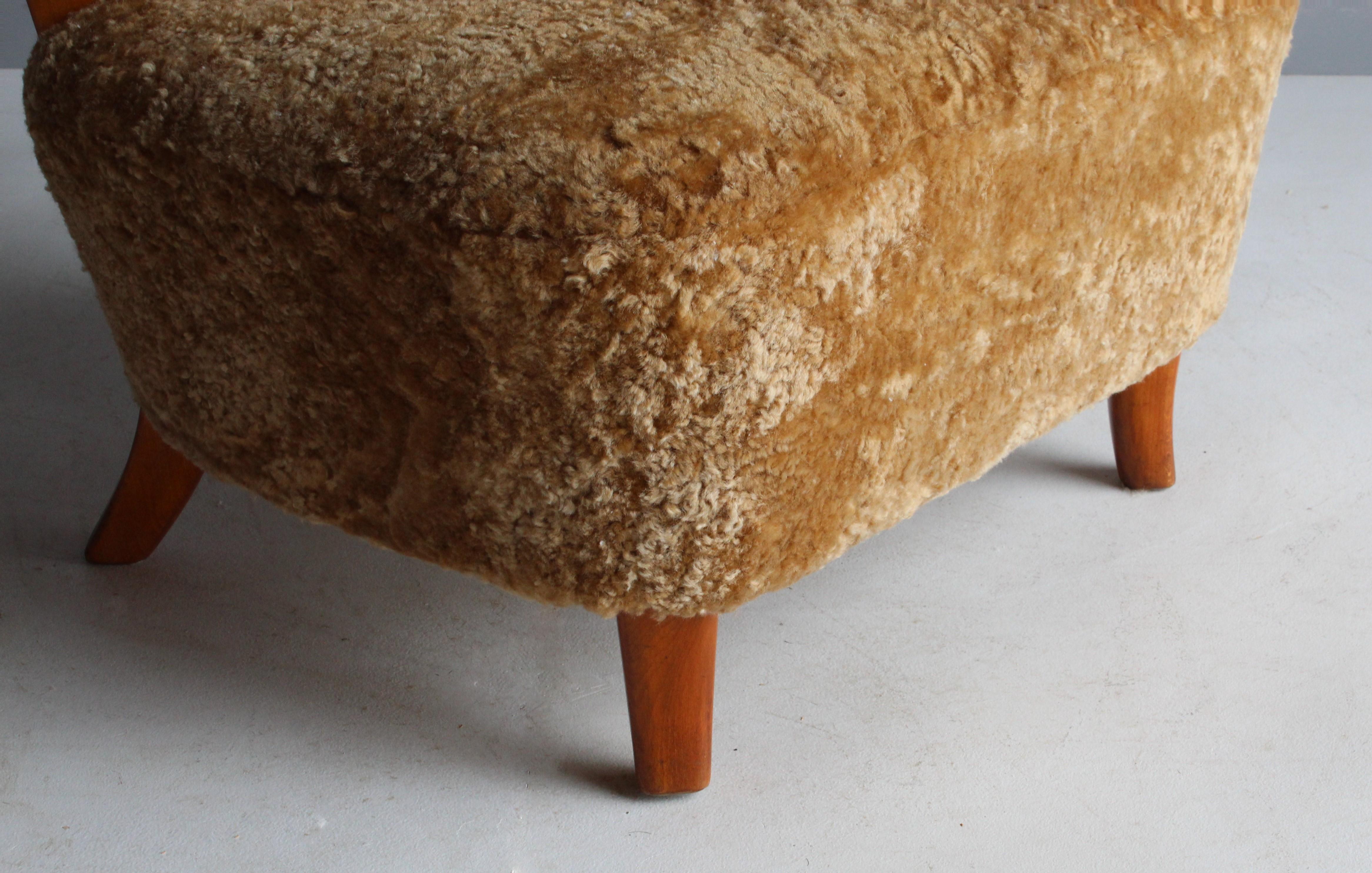 Otto Schulz 'Attributed, ' Modernist Lounge Chair, Sheepskin, Beech, 1940s 7