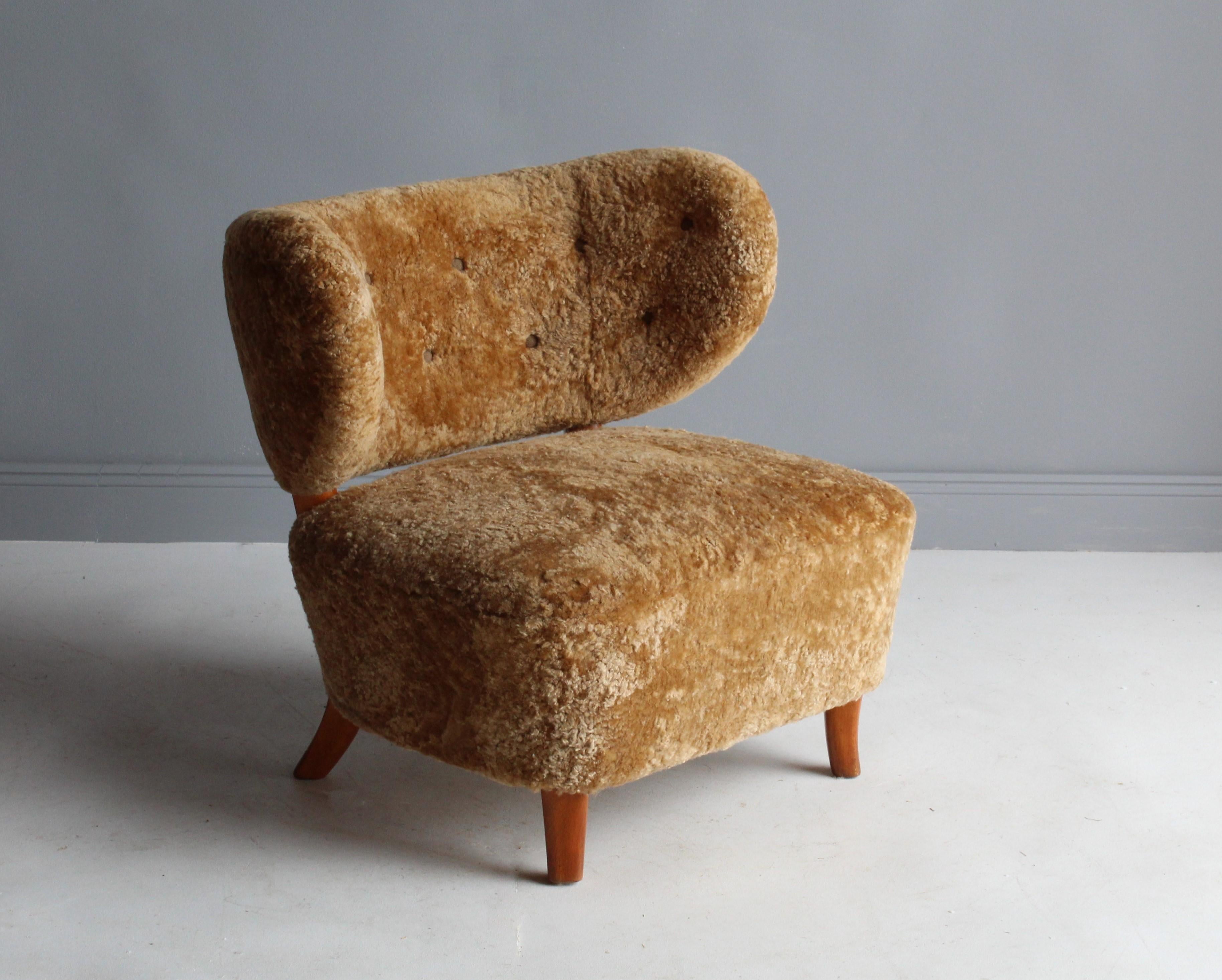 Otto Schulz 'Attributed, ' Modernist Lounge Chair, Sheepskin, Beech, 1940s 2