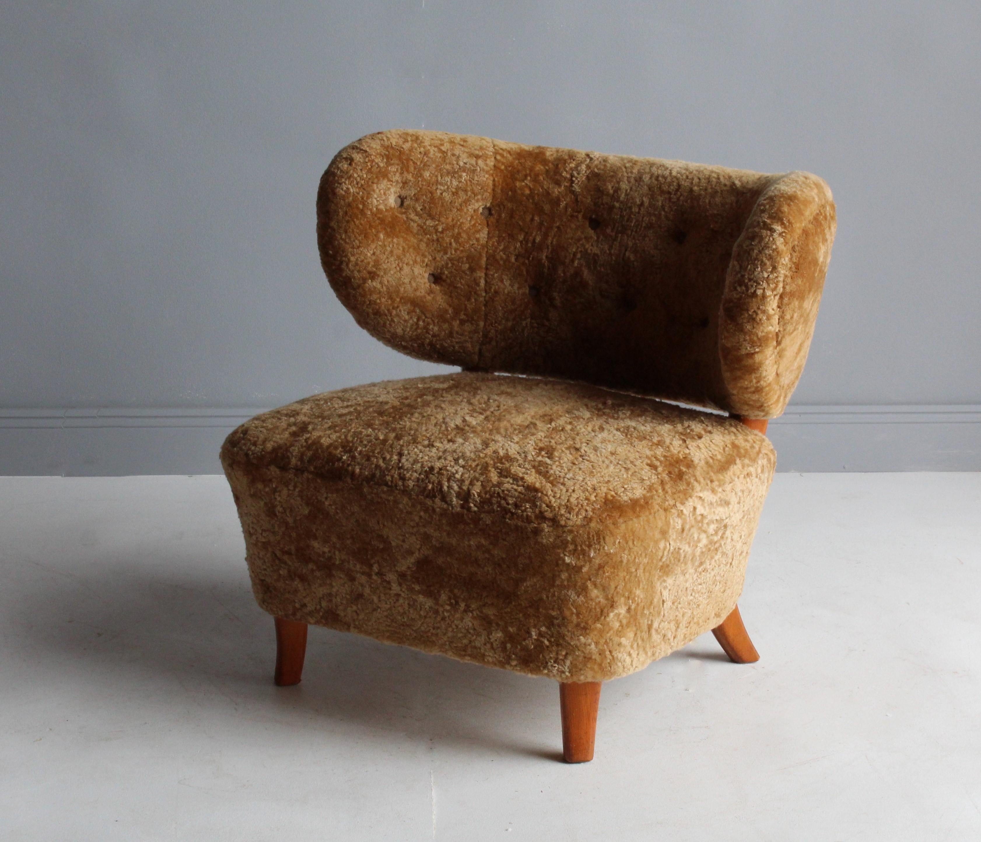 Otto Schulz 'Attributed, ' Modernist Lounge Chair, Sheepskin, Beech, 1940s 3