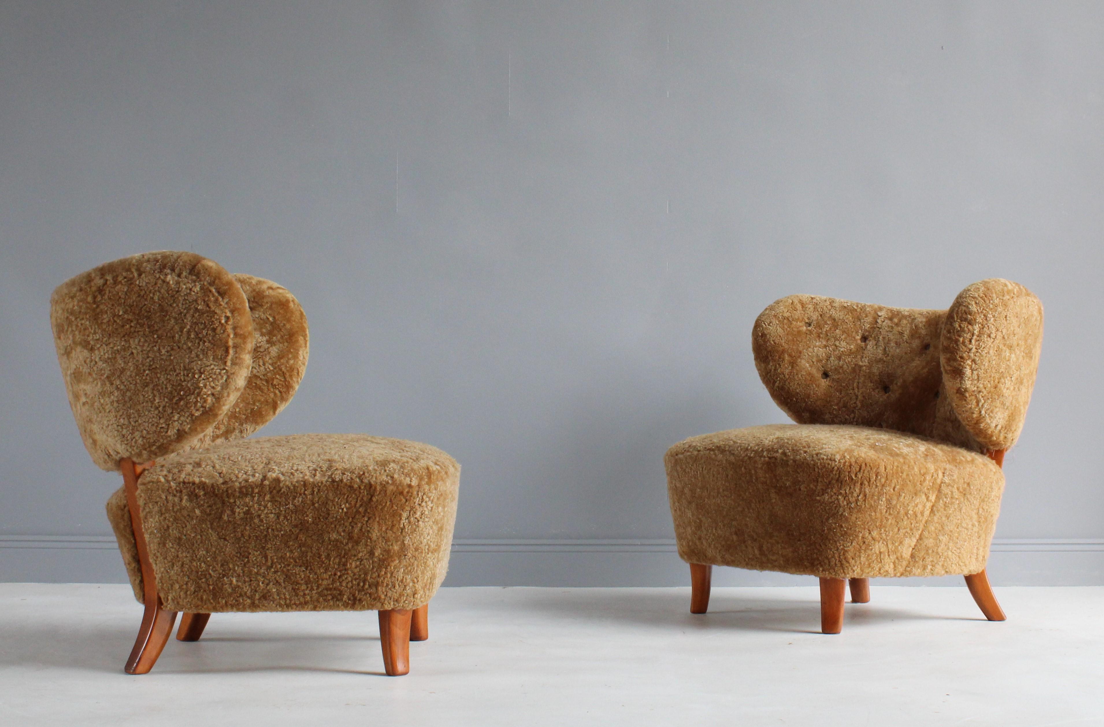 Otto Schulz 'Attributed, ' Modernist Lounge Chairs, Sheepskin, Beech, 1940s 5