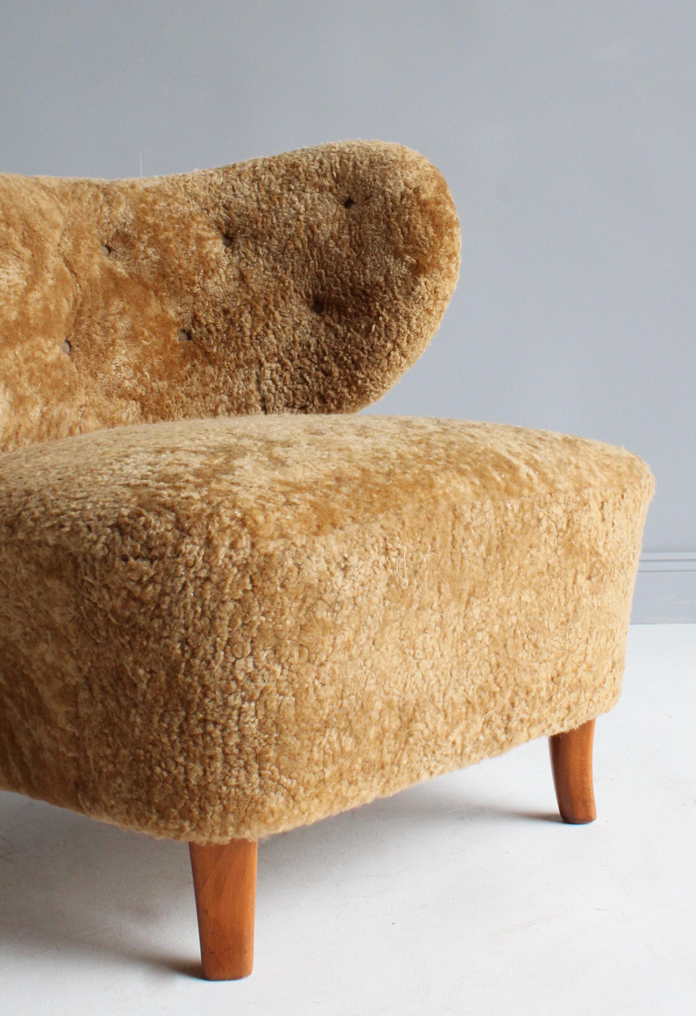 Otto Schulz 'Attributed, ' Modernist Lounge Chairs, Sheepskin, Beech, 1940s 9