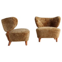 Otto Schulz 'Attributed, ' Modernist Lounge Chairs, Sheepskin, Beech, 1940s