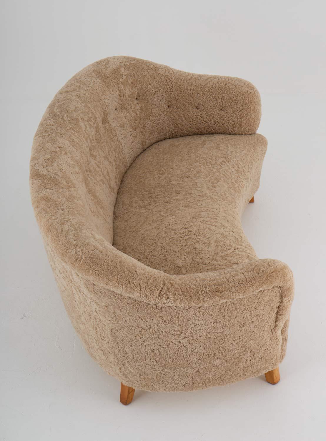 20th Century Otto Schulz Attributed Scandinavian Mid Century Sofa in Sheepskin For Sale
