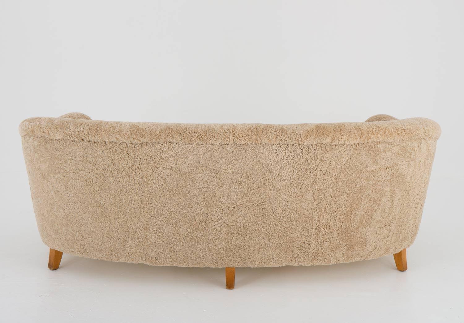 Otto Schulz Attributed Scandinavian Mid Century Sofa in Sheepskin For Sale 2