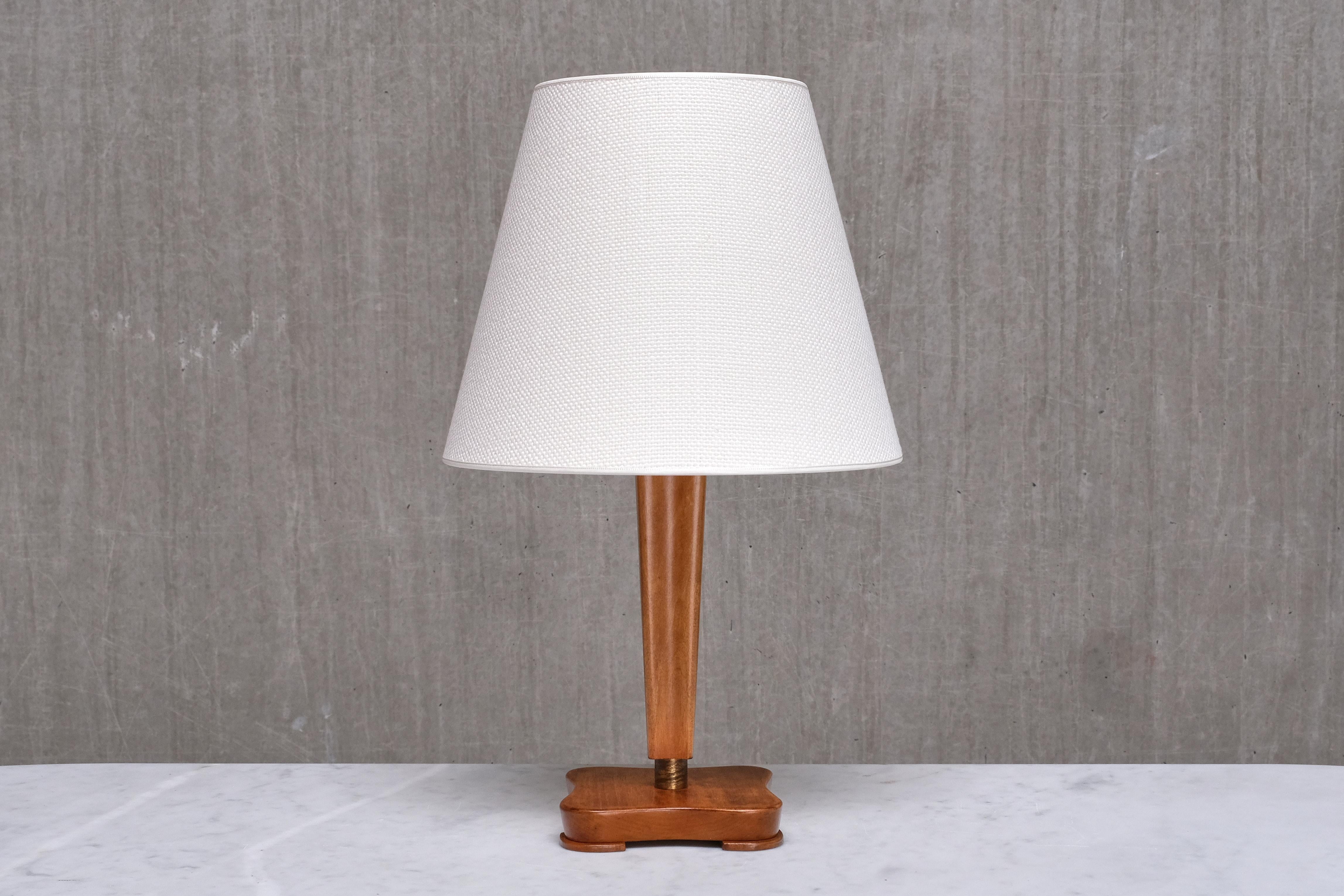 Otto Schulz Attributed Table Lamp in Birch, Brass and Linen, Sweden, 1940s For Sale 5