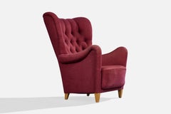 Atribuido a Otto Schulz, sillón de descanso, tela, madera, Suecia, década de 1940