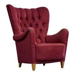 Atribuido a Otto Schulz, sillón de descanso, tela, madera, Suecia, década de 1940