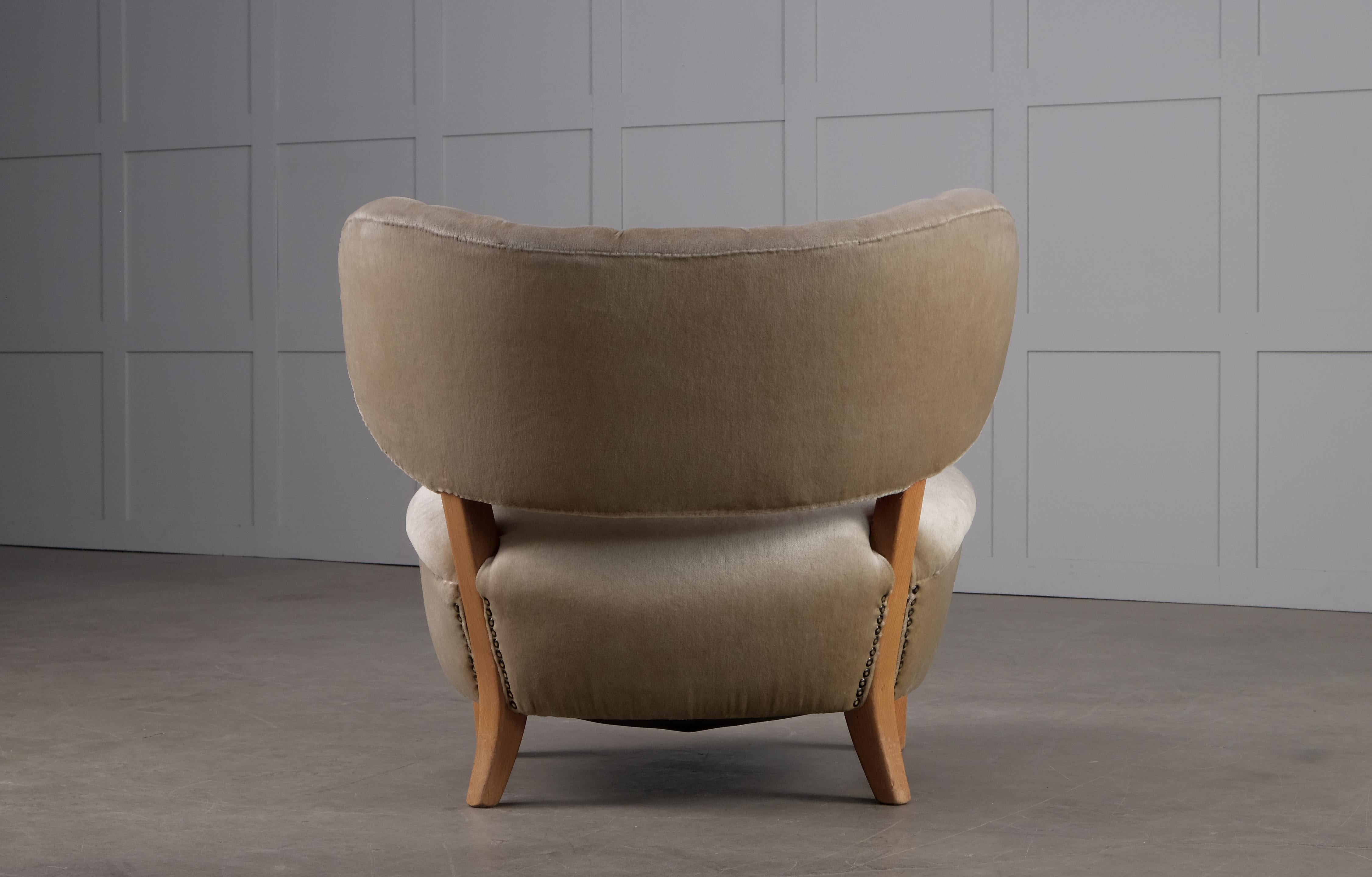 Velvet Otto Schulz Chair, Sweden, 1940s For Sale